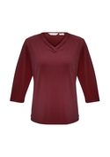 Lana V-Neck Jersey Knit 3/4 Sleeve T-Top - Cherry