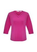 Lana V-Neck Jersey Knit 3/4 Sleeve T-Top - Fuchsia