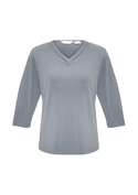 Lana V-Neck Jersey Knit 3/4 Sleeve T-Top - Silver