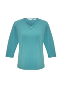 Lana V-Neck Jersey Knit 3/4 Sleeve T-Top - Turquoise