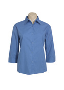 Micro Check 3/4 Sleeve Cotton/Poly Shirt - Women - Mid Blue