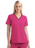 Matrix Impulse Contrast Curved V Neck Scrub Top - Women - Hot Pink/Black Trim