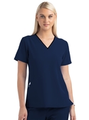 Matrix Impulse Contrast Curved V Neck Scrub Top - Women - Navy/Navy Trim