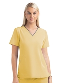 Matrix Impulse Contrast Curved V Neck Scrub Top - Women - Sunshine/Pewter Trim
