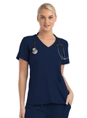 Matrix Impulse Contrast Knit Panel Mock Wrap Scrub Top - Women - Navy/Navy Trim