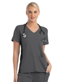 Matrix Impulse Contrast Knit Panel Mock Wrap Scrub Top - Women - Pewter/Black Trim