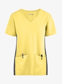 Matrix Impulse Contrast Knit Panel Mock Wrap Scrub Top - Women - Sunshine/Pewter Trim