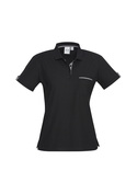 Edge Poly/Cotton Contrast Polo Shirt - Women - Black/Check Trim
