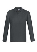 Crew Long Sleeve Poly/Cotton Polo Shirt - Men - Charcoal