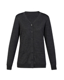 V Neck Button Front Cardigan - Women - Charcoal