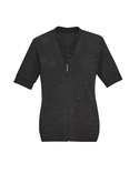 Zip Front Short Sleeve Cardigan - Women - Charcoal