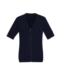 Zip Front Short Sleeve Cardigan - Women - Navy