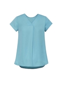 Kayla V-Neck Pleat Blouse - Women - Aqua