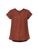 Kayla V-Neck Pleat Blouse - Women - Auburn