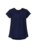 Kayla V-Neck Pleat Blouse - Women - Navy