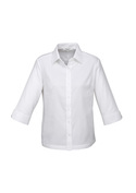 Luxe Cotton Mini Herringbone 3/4 Sleeve Shirt - Women - White