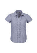 Edge Short Sleeve Check Shirt - Women - Blue Mini Check
