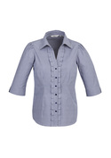 Edge Mini Check 3/4 Sleeve Shirt - Women - Blue Mini Check