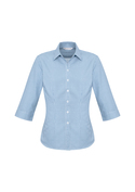 Ellison Cotton-Rich 3/4 Sleeve Check Shirt - Women - Blue