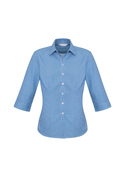 Ellison Cotton-Rich 3/4 Sleeve Check Shirt - Women - French Blue