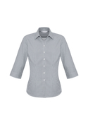 Ellison Cotton-Rich 3/4 Sleeve Check Shirt - Women - Silver
