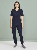 Parks Zip Front Crossover Scrub Top - Women - Midnight Navy