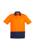 Basic Short Sleeve Hi Vis Polo Shirt - Unisex - Orange/Navy