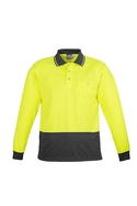 Basic Long Sleeve Hi Vis Polo Shirt - Unisex - Yellow/Charcoal