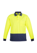 Basic Long Sleeve Hi Vis Polo Shirt - Unisex - Yellow/Navy