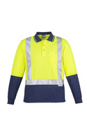 Spliced Long Sleeve Hi Vis Polo Shirt - Shoulder Taped - Men - Yellow/Navy