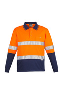 Spliced Long Sleeve Hi Vis Polo Shirt - Hoop Taped - Men - Orange/Navy