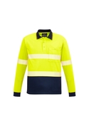 Hi Vis Segmented Taped Long Sleeve Polo Shirt - Unisex - Yellow Navy