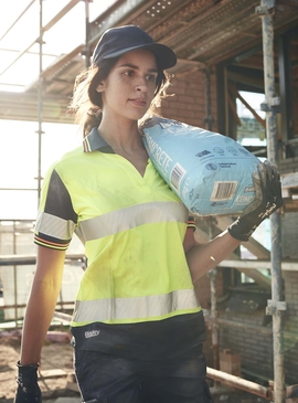 Taped Two Tone Hi Vis V-Neck Polyester Short Sleeve Polo Shirt - Women