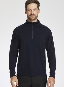 Navy Merino Half Zip Jumper - Men