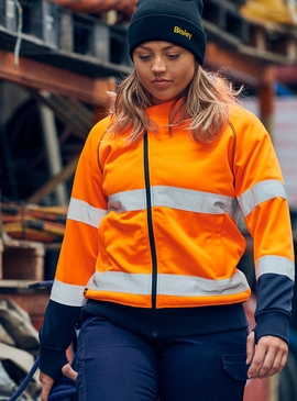 Taped Hi Vis Fleece Zip Front Hoodie With Sherpa Lining - Women