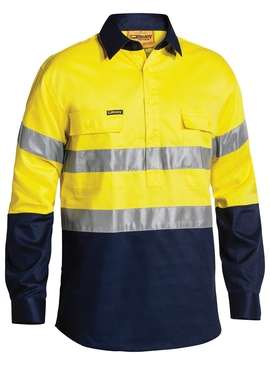 Taped Hi Vis Closed Front Drill Long Sleeve Shirt
