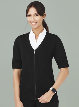 Zip Front Short Sleeve Cardigan - Women