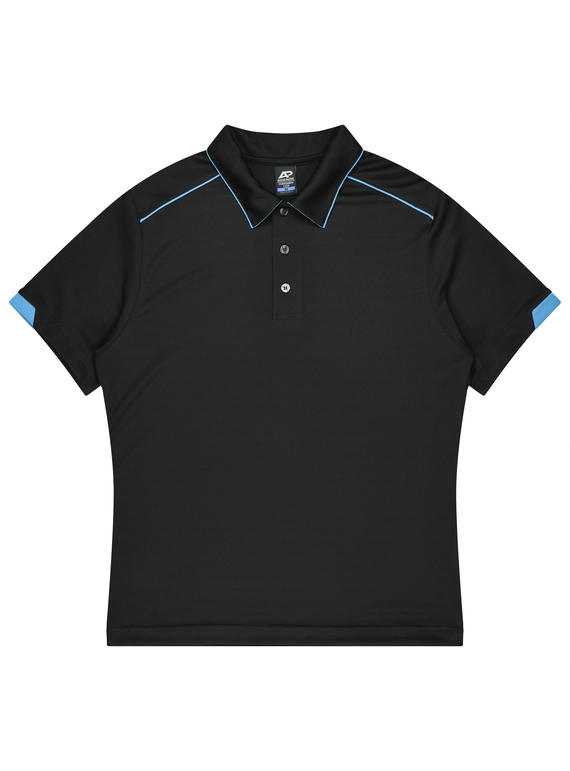Currumbin Polo Shirt - Men - Polyester Mini Waffle knit - Black/Cyan