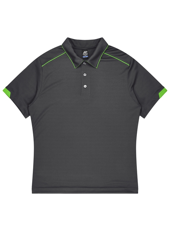 Currumbin Polo Shirt - Men - Polyester Mini Waffle knit - Slate/Hi Viz Green