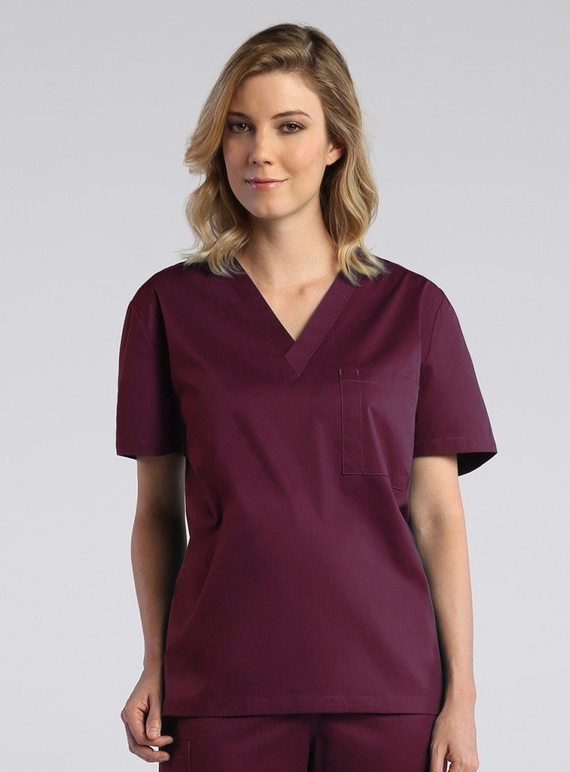Red Panda V-Neck Scrub Top - Unisex - Wine