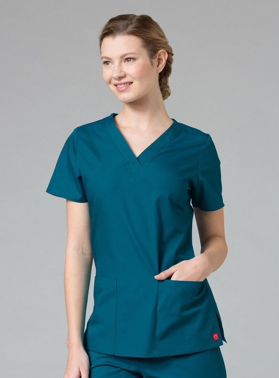 Red Panda V-Neck Two pocket Scrub Top - Women - Caribbean Blue