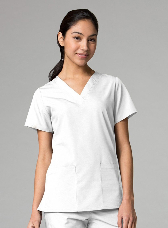 Red Panda V-Neck Two pocket Scrub Top - Women - White