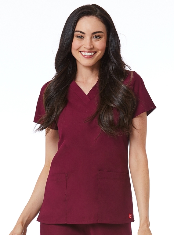 Red Panda V-Neck Two pocket Scrub Top - Women - Wine