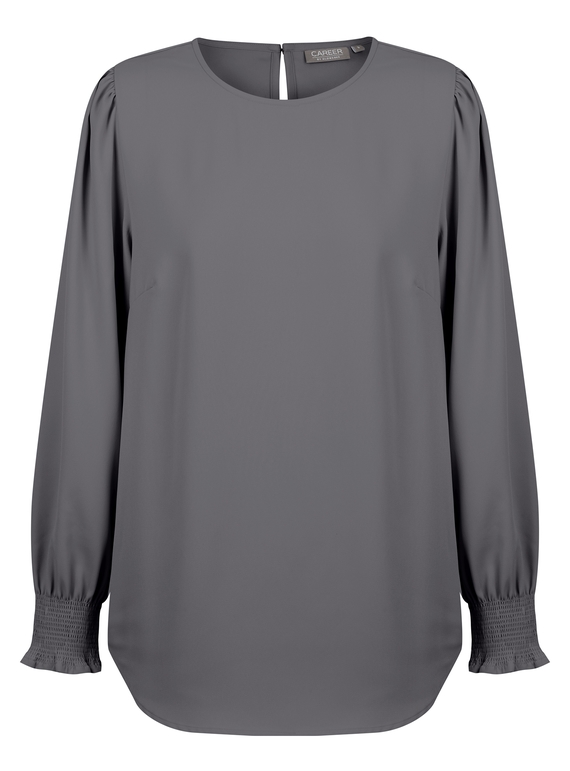 Freya Shirred Cuff Luxe Twill Top - Charcoal