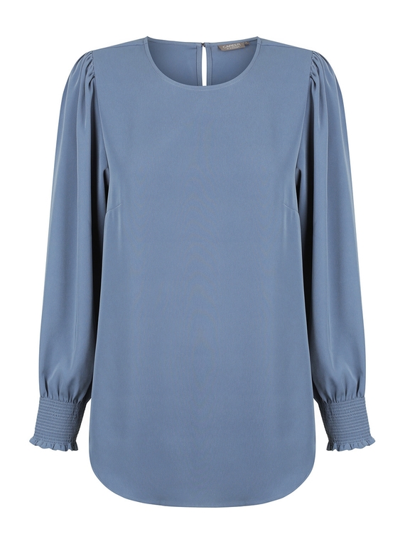 Freya Shirred Cuff Luxe Twill Top - Denim