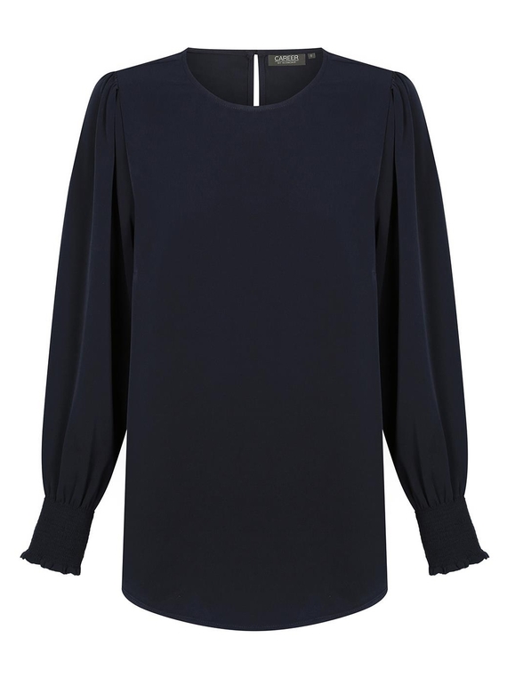 Freya Shirred Cuff Luxe Twill Top - Navy