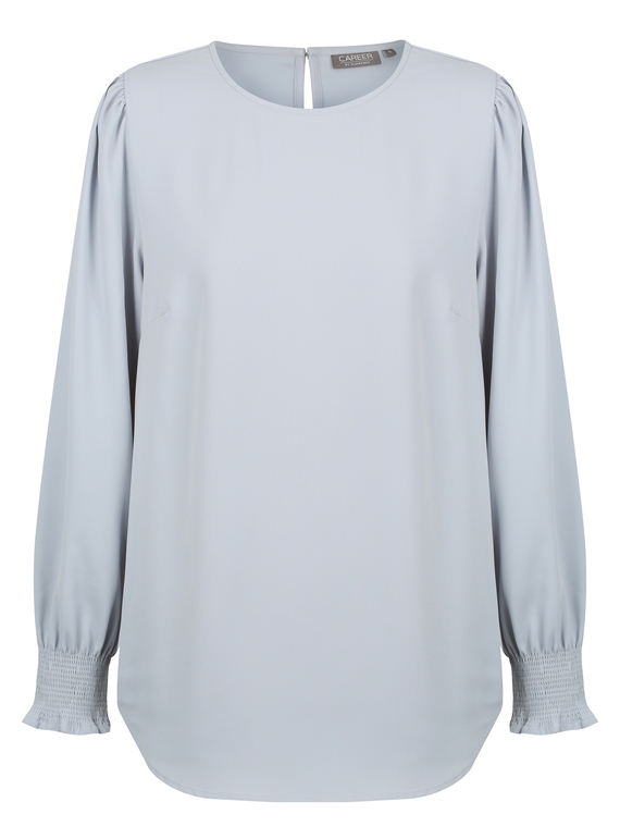 Freya Shirred Cuff Luxe Twill Top - Silver