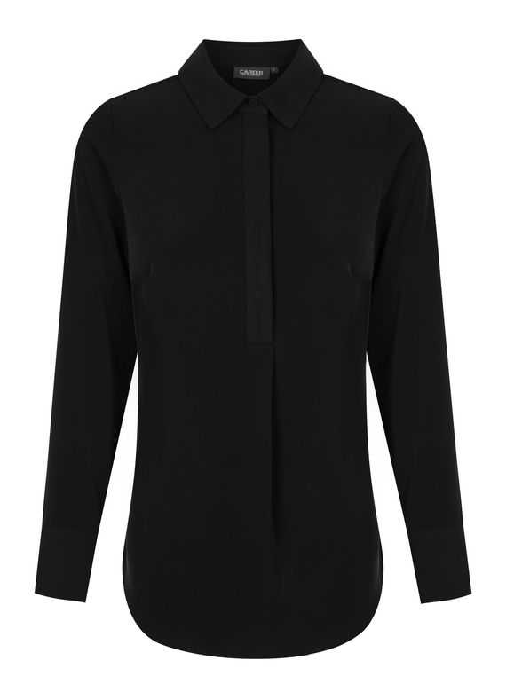 Quinn Long Sleeve Half Placket Luxe Twill Soft Shirt - Black