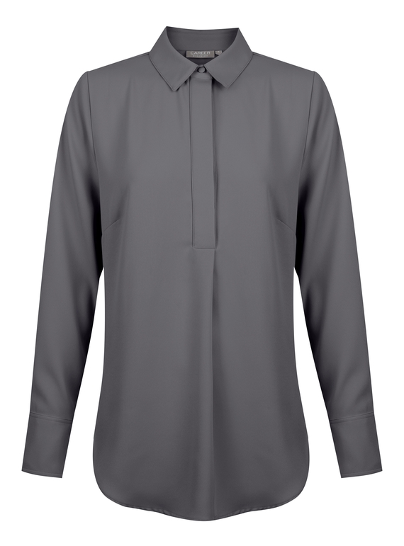 Quinn Long Sleeve Half Placket Luxe Twill Soft Shirt - Charcoal