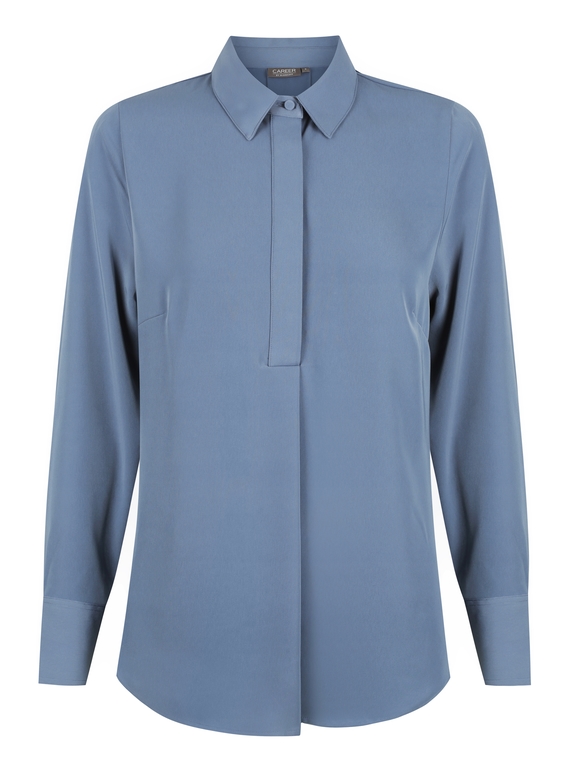 Quinn Long Sleeve Half Placket Luxe Twill Soft Shirt - Denim